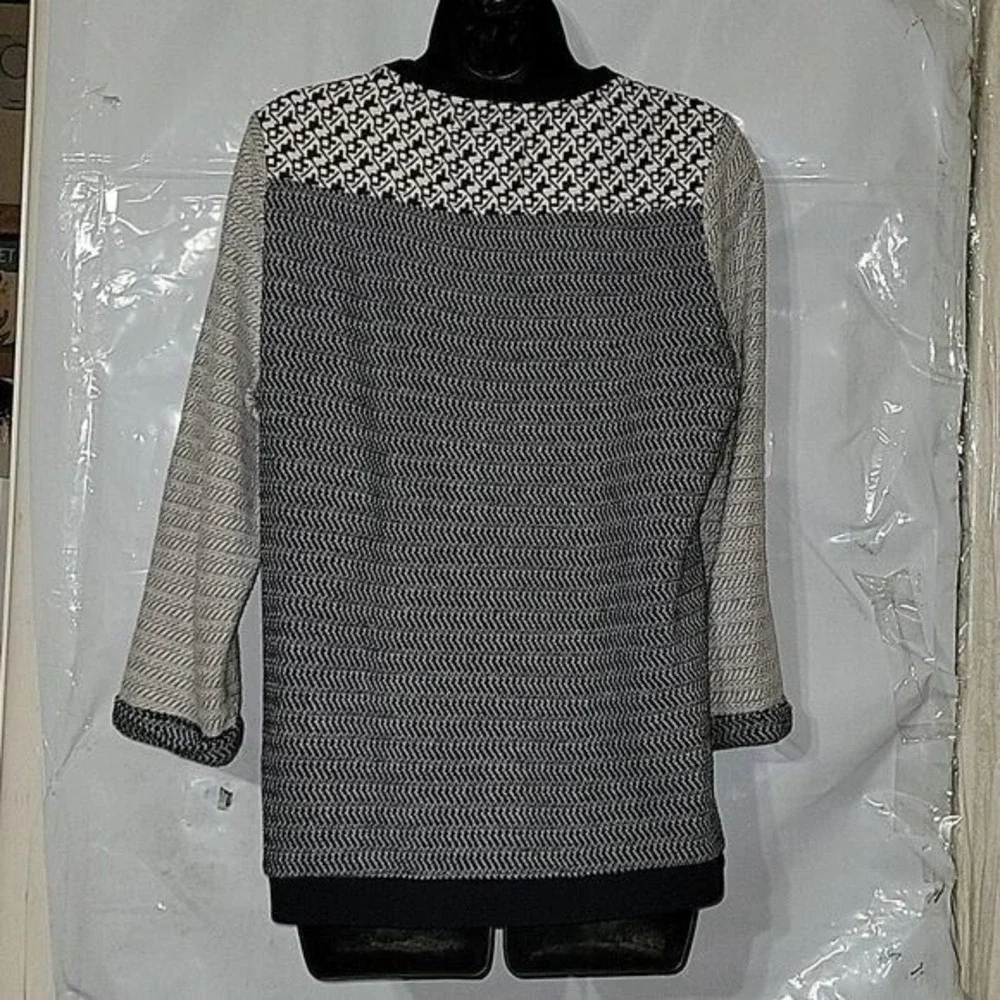 Twenty Three‎ Mixed Knit Chevron Graphic Sweater Black White Grey Size L